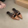 Women's bag head half slippers women's summer wear pointed head temperament soft leather flat bottom sandals