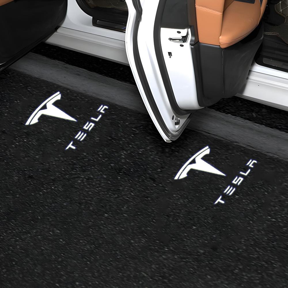 EBVE3 2pcs LED Car Door Projector Lamp Laser Welcome Courtesy Lights Decoration Accessories for Tesla Model Y Model 3 Model S Model X