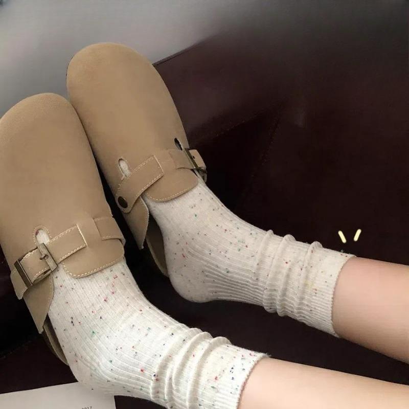 Women's Spring and Autumn Mid-calf Socks, Pure Cotton Trendy Pile Socks, Polka Dot Yarn Postpartum Socks