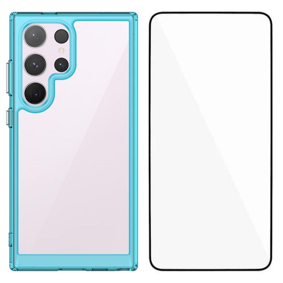 

Чехол для телефона Samsung Galaxy S24 Ultra WANLONFENG серии XC из ТПУ и акрила с закаленным стеклом (Большое отверстие для линзы) Transparent Blue