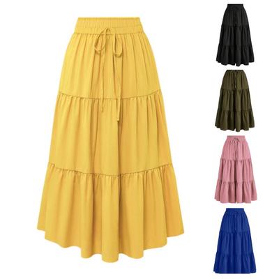 Jupe Longue Maxi Évasée Plissée Taille Haute Été Femme Jupe Longue Fluide Décontractée Plage Bohème