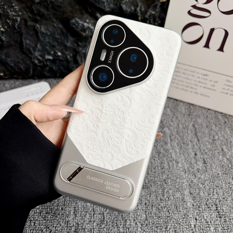 For Huawei Pura 70 80 Pro Ultra Embossed Dragon Pattern Leather Metal Kickstand Anti-Fingerprint Comfortable Grip Cover