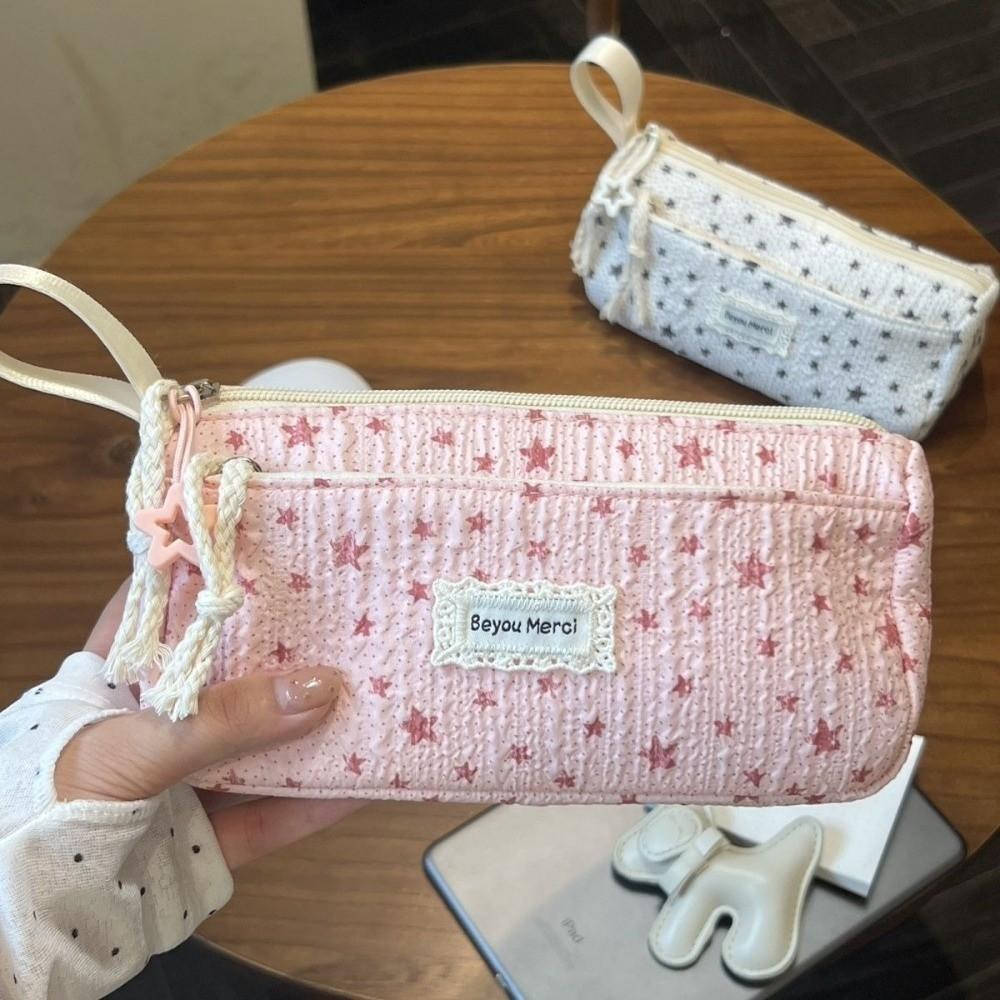 Handheld Pencil Pouch Star Print Pen Bag Portable Stationery Pouch  Students