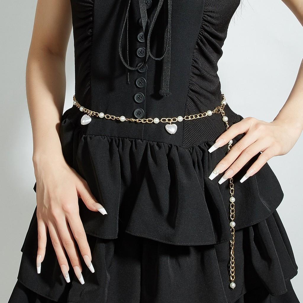 Fashion Heart Faux Pearl Waist Chain With Metal For Summer Womens Party Wear