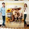 Cowboy Cow and Sunflower Flannel Blanket Soft Cozy Throws Napping Travel Use