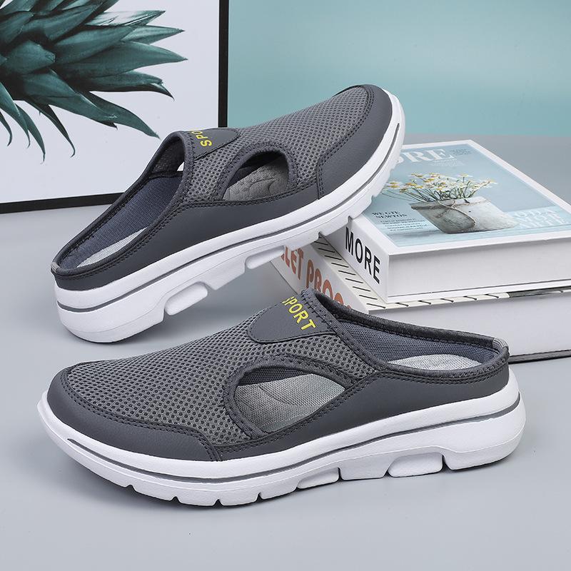 

Large size casual shoes half tray women s shoes single shoes platform one pedal sandals mesh ultra-light breathable couple shoes 48 темно-сірий