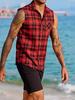 Cross-Border Men's Plaid Sleeveless Shirt with Tassel Design