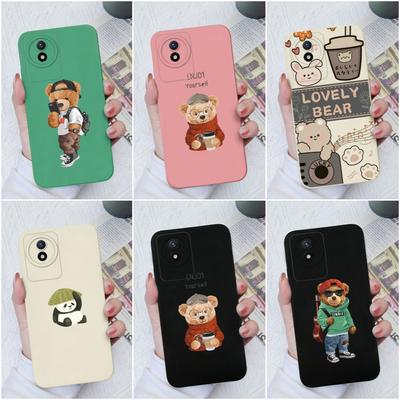 For Vivo Y20 Y91C Y02S Y31 Y33 Y33S Y51 Y11 Y12 Y16 Phone Bumper Cute Bear Square Liquid Silicone Cases Phone Back Cover For Vivo Fundas Coque Bumper