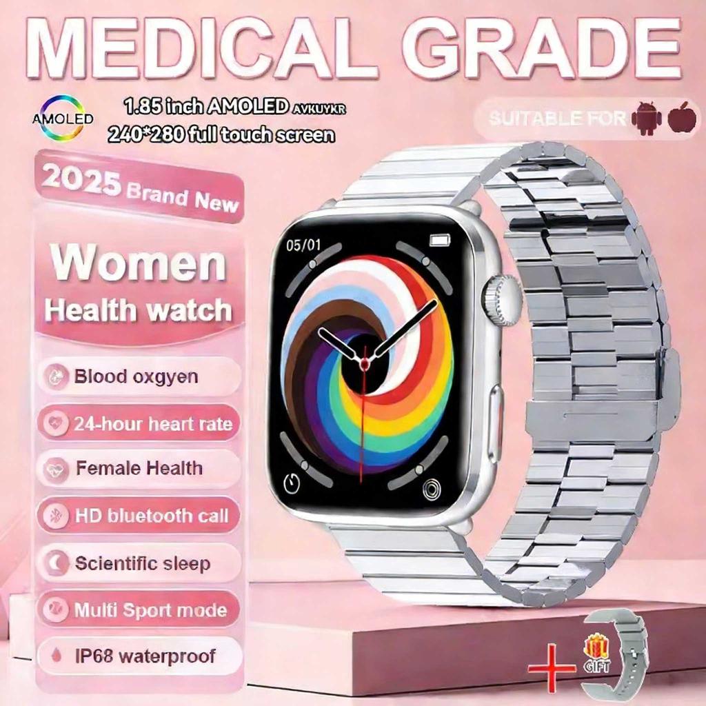 1.85-inch AMOLED Screen Smart Watch Women Bluetooth Call NFC Heart Rate Blood Pressure Blood oxygen Lady Sleep Smartwatches 2026