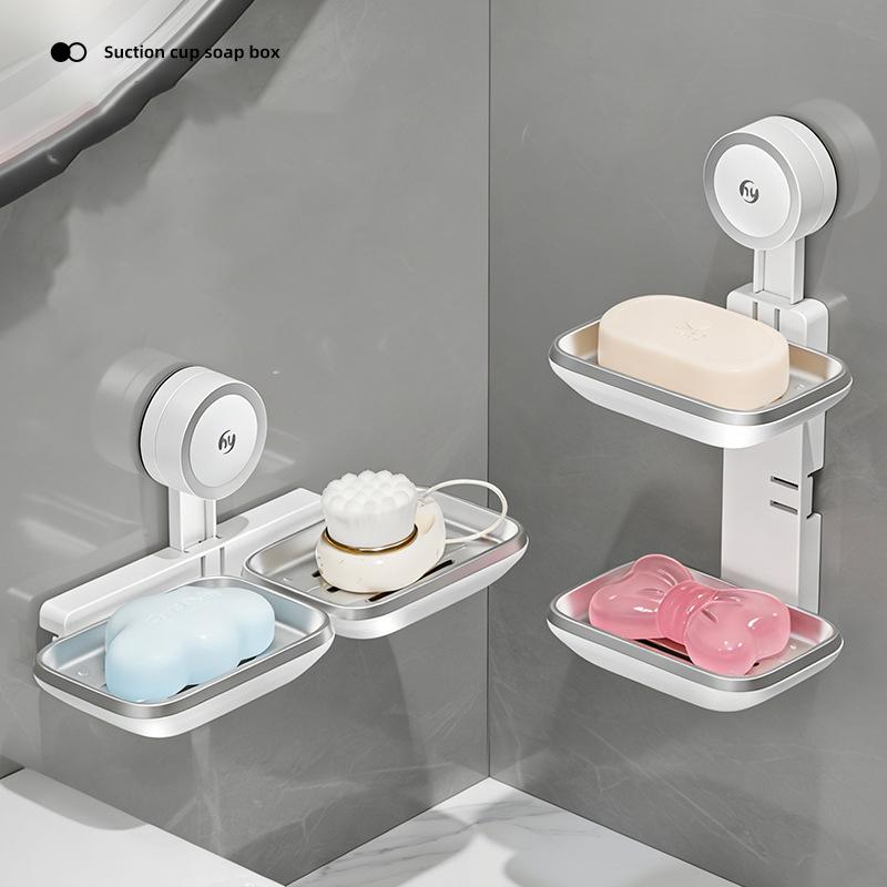 Waterproof Soap Storage Box Powerful Vacuum Suction Cup Soap Dish With Drain Holes Rust Proof Soap Holder For Bathroom And Toile