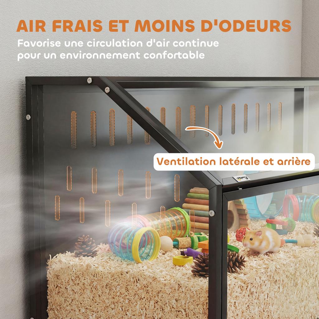Hamsterkäfig 2-in-1 mit Aufbewahrungsschrank für Nagetiere Syrische Hamster und Mäuse Stahl und Acryl Schwarz