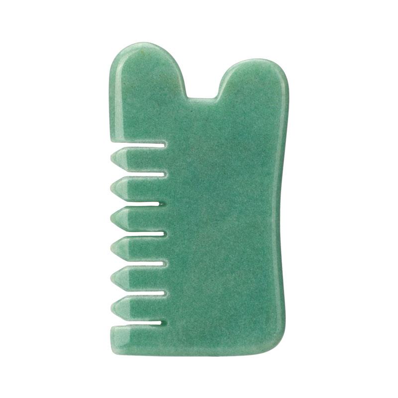 Fashionable Premium Natural Green Aventurine Scalp Gua Sha Hair Massage Straight Jade Comb Portable for Home Use