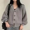 Autumn and winter new versatile sweater jacket women's style casual loose lazy lantern sleeve V-neck knitted cardigan