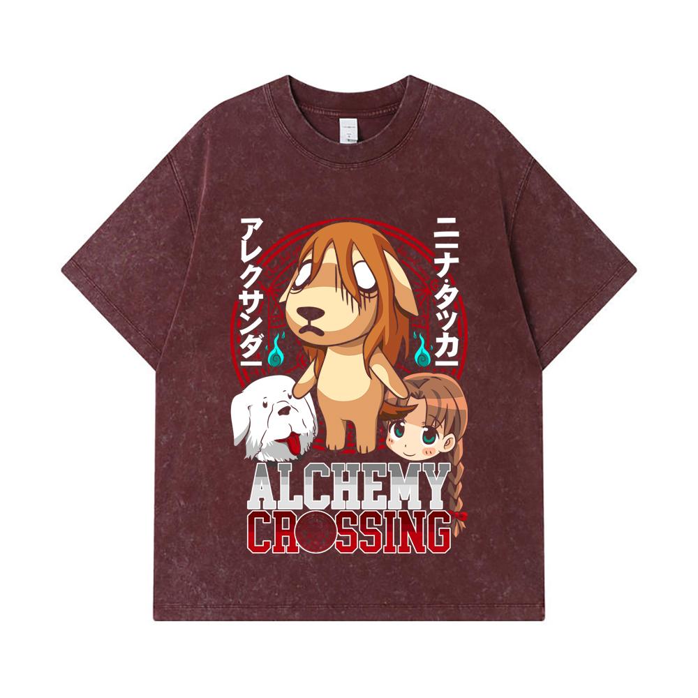 GSM Washed Tshirts Cotton Fullmetal Alchemist V Alchemy Crossing Print Unisex Heavy Cotton T Shirt S
