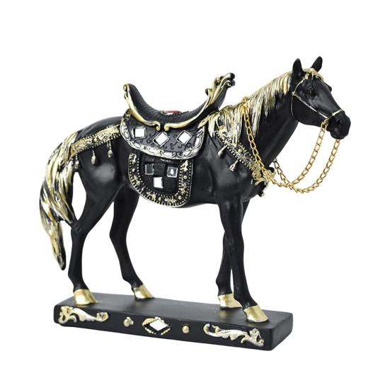 Retro Horse Statue Desktop Artistic Horse Figurine with Base Golden Painted Resin Horse Sculpture