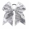 12Pcs 7.5' Bling Sparkly Glitter Sequins Pigtail Bows for Kid Girls Large Cheerleading Bows Ponytail Holder Elastic Hair Ties