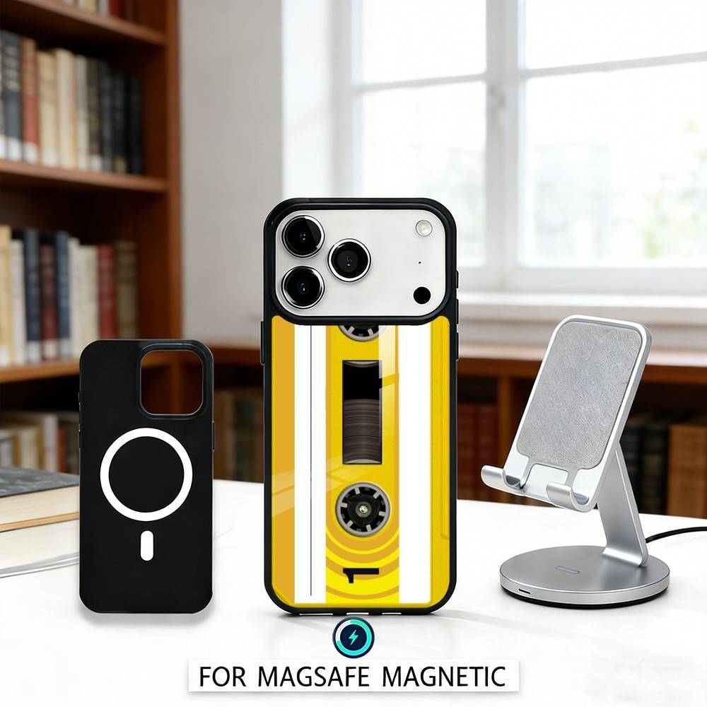 R-Retro C-Cassette t-tape Phone Case For iPhone 17,16,15,14,13,12,Pro,Max For Magsafe Magnetic Wireless Charging