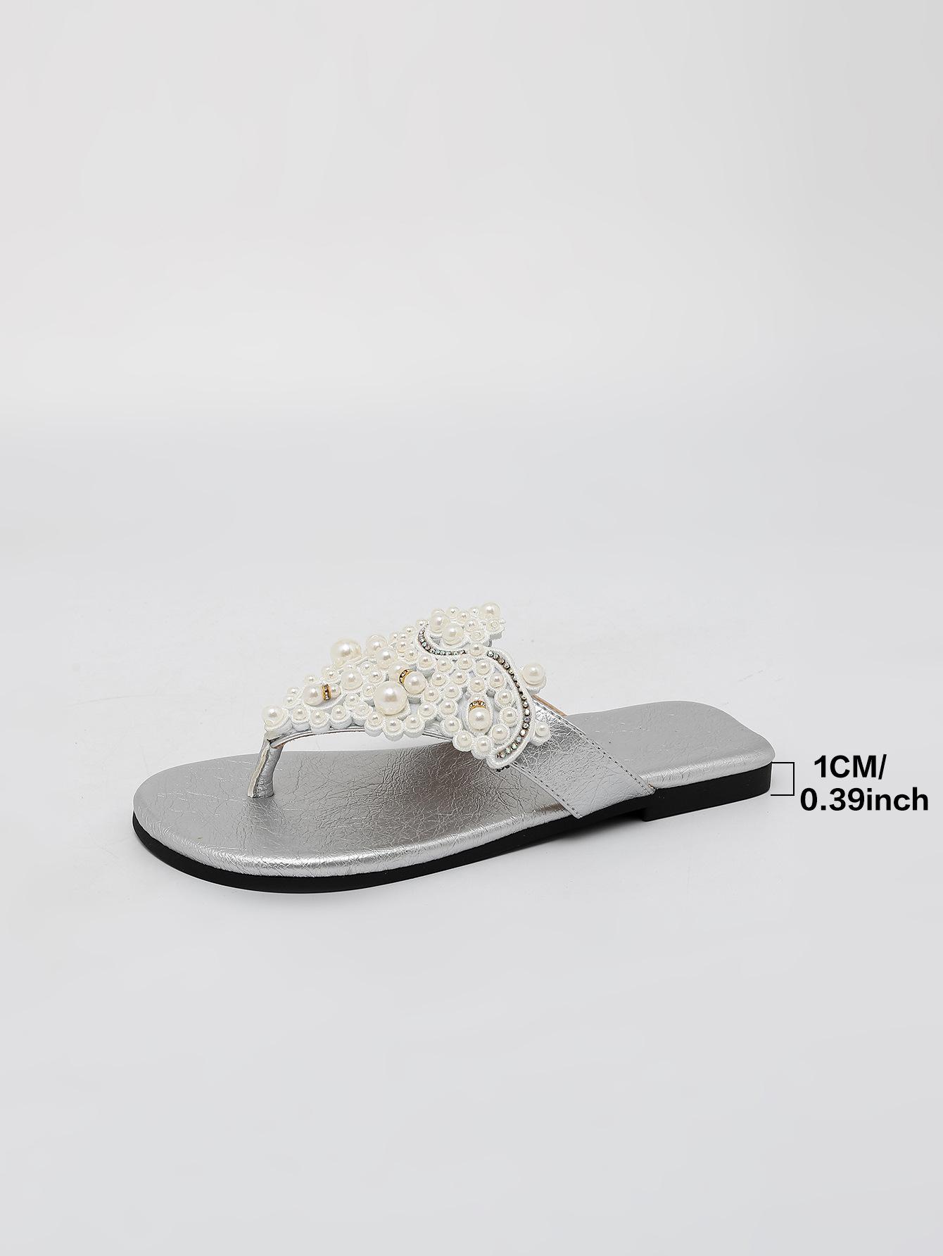 

Летние новые шлепанцы на плоской подошве, женские высококлассные шлепанцы с жемчужным носком, универсальные сандалии с темпераментом для выхода в свет 35