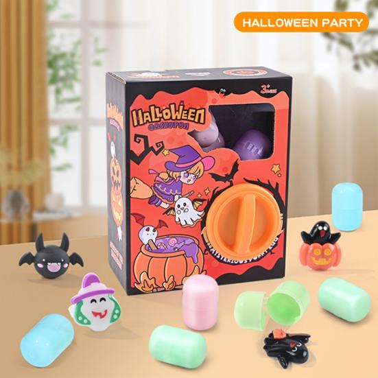 Halloween Mini Capsule Toy Machine with 6 Surprise Eggs Collectible Cartoon Figurines for Party Favors Interactive Gift for Kids Classroom Activities