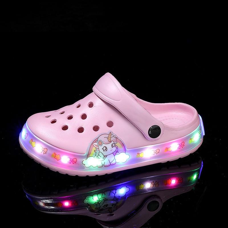 Kids LED Light-Up Sandals Girls Boys Waterproof Beach Pool Shoes Breathable Anti-Slip Cartoon Design