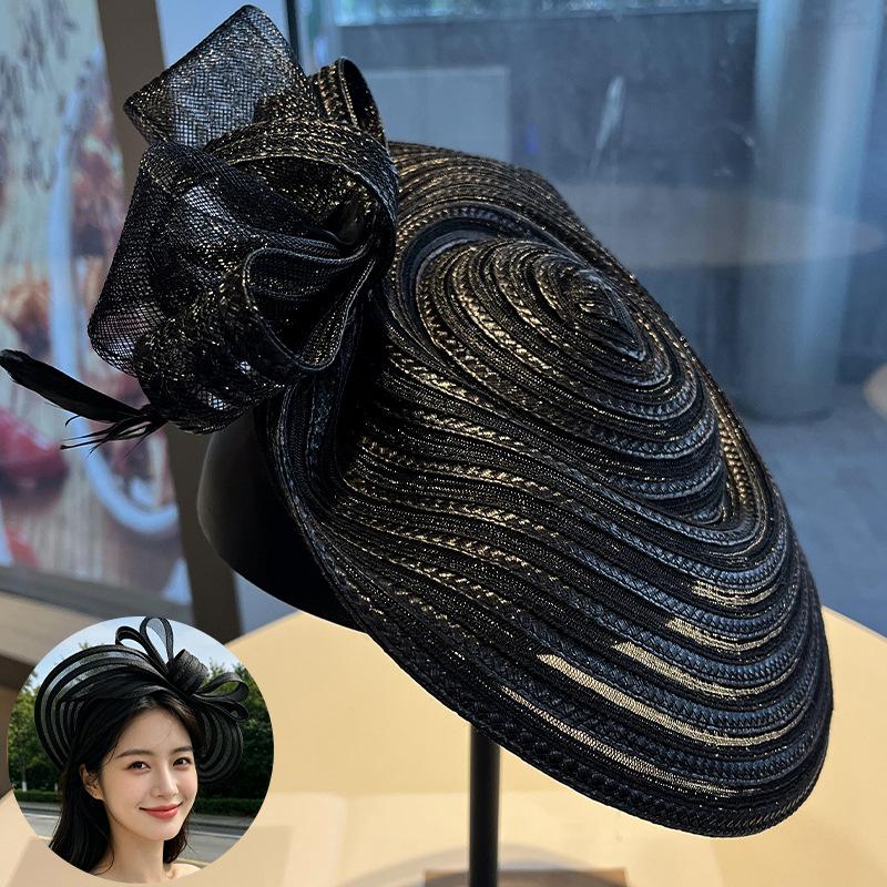 

Elegant Woven Headband Mesh Hat Retro Versatile High-End Women s Party Accessory Spring Summer Decoration Adult 56-58cm чорний