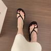 Fashion Genuine  Toe Strap Clip On Flip Flops Women 2025 Summer New Style with Thick Heel and Small Wedge Heel Sandals Slippers