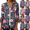 Women's Loose Casual Independence Day Printed Seven Sleeve Button Down Shirt Cardigan Top