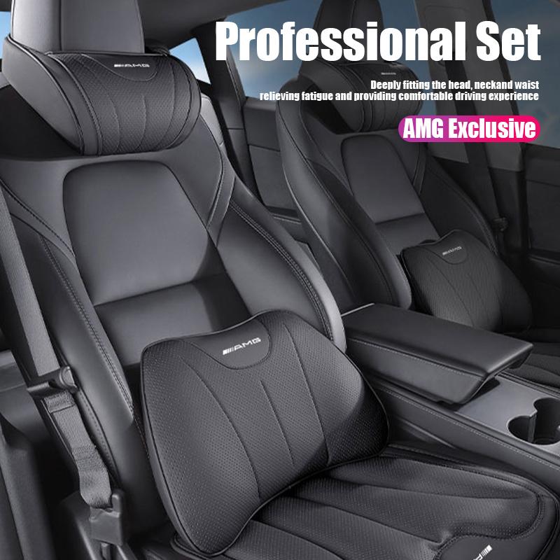 TWEK4 Car Headrest PU Leather Protection Lumbar Cushion Seat Interior Kit Accessories Car Hub Cap For Mercedes Benz AMG W214 W205 W204