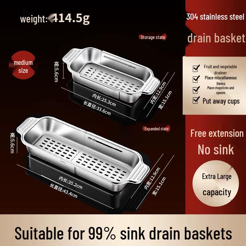Stainless Steel Retractable Sink Drain Basket for Fruit & Veggies