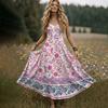 Women's Sleeveless V Neck Maxi Dress Summer Long Dress Casual Loose Fit Floral Print Bohemian Style Slip Dress