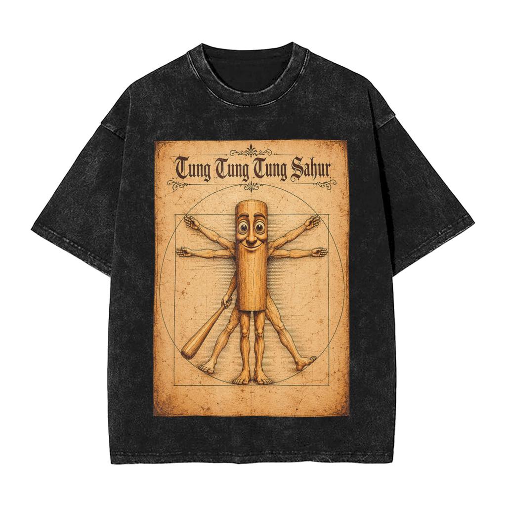 Vintage Washed Tshirt Tung Tung Tung Sahur Sybau Funny Meme Cotton T Shirts Popular Tee Shirt Couple Summer Awesome Design Tees