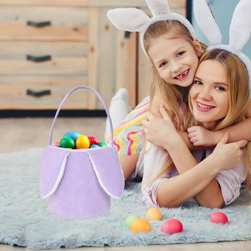 Plush Bunny Basket For Easter Bunny Plush Egg Hunt Basket Bags Cute Decorations Candy Storage With Rabbit Ears For Eggs Hunting