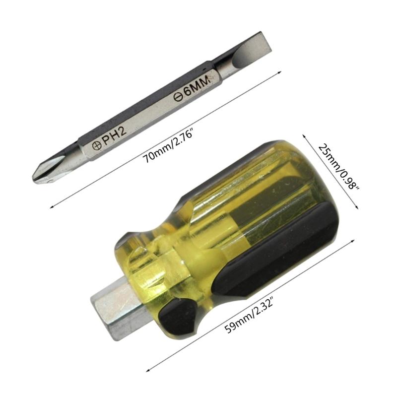 Screwdriver Interchangeable Short Slotted Cross Screwdriver Impact Double Head PH2 70mm Bit Nutdrivers Hand Tools