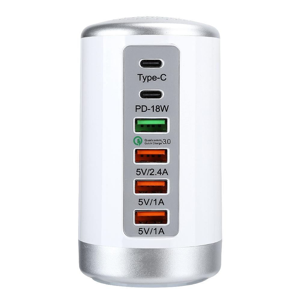 Fast Charger Hub 6 Ports USB TypeC QC3.0 PD 18W Charging Station for Phone Tablet Computer 65W