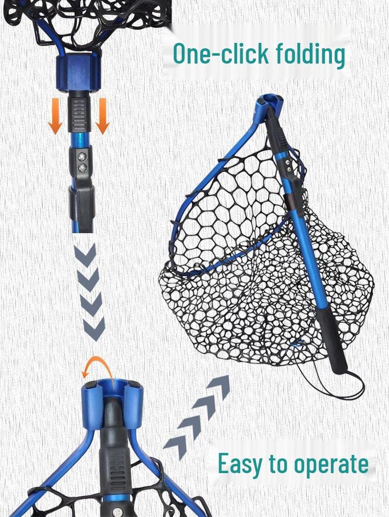 Retractable Quick-Dry Non-Hooking Silicone Fishing Net with Aluminum Alloy Frame