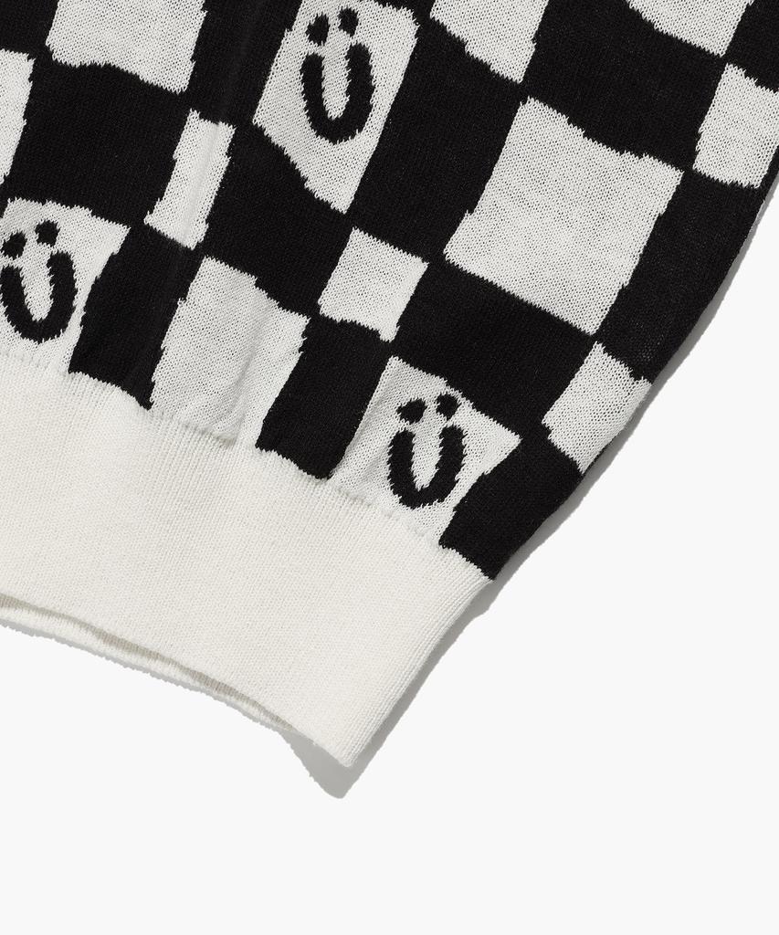 ISTKUNST Checkerboard Smiley Collar Half Knit_Black(Ik2Dmmk641A)