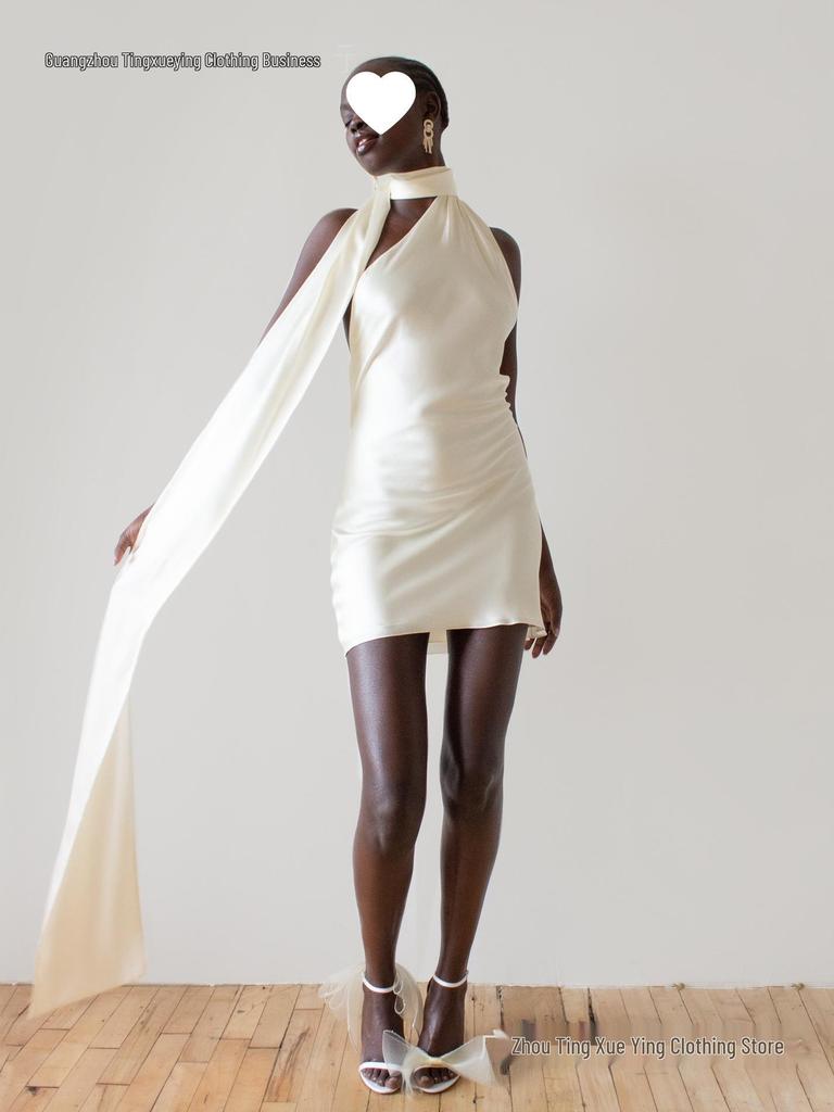 New Cross-Border Formal Dress: Women's Sexy Backless Short Skirt with Adjustable Halter Neck in Satin