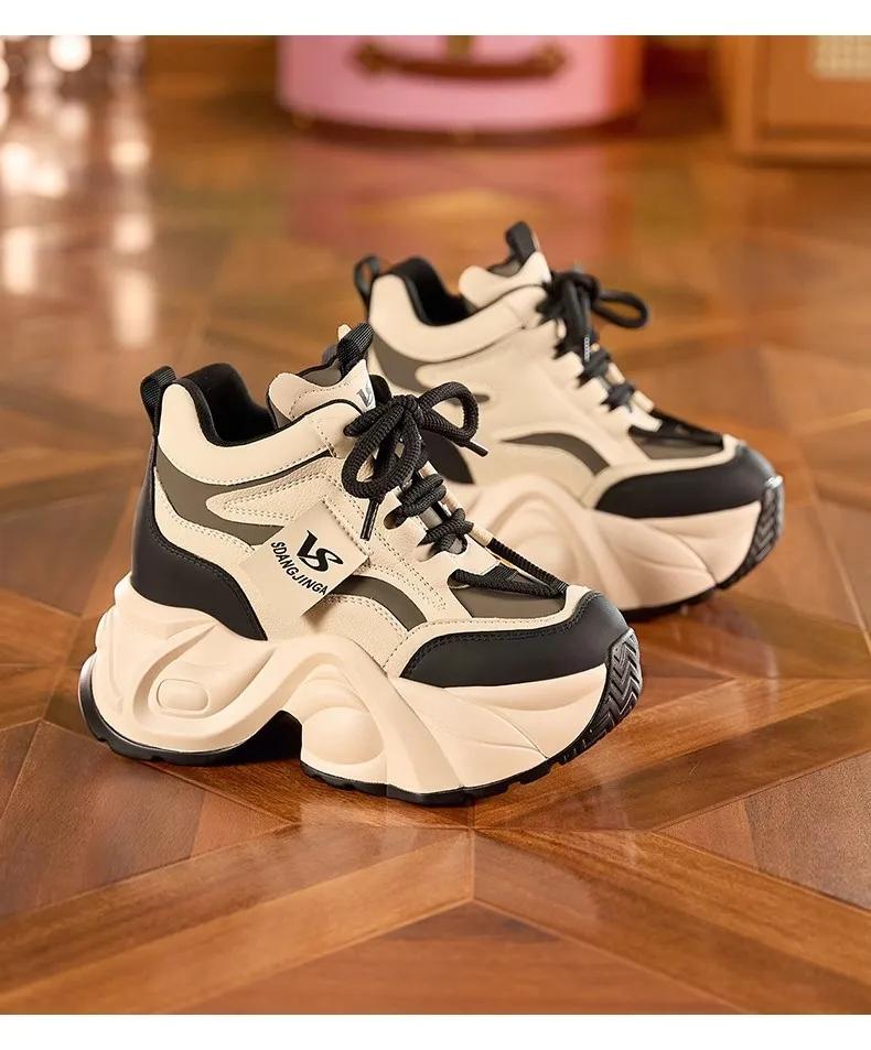 Fashion 2025Women Dad Shoes Thick Sole Height Increasing Casual Shoes Chunky Sole Warm Comfortable Lace Up Platform Sneakers Ladies Shoe