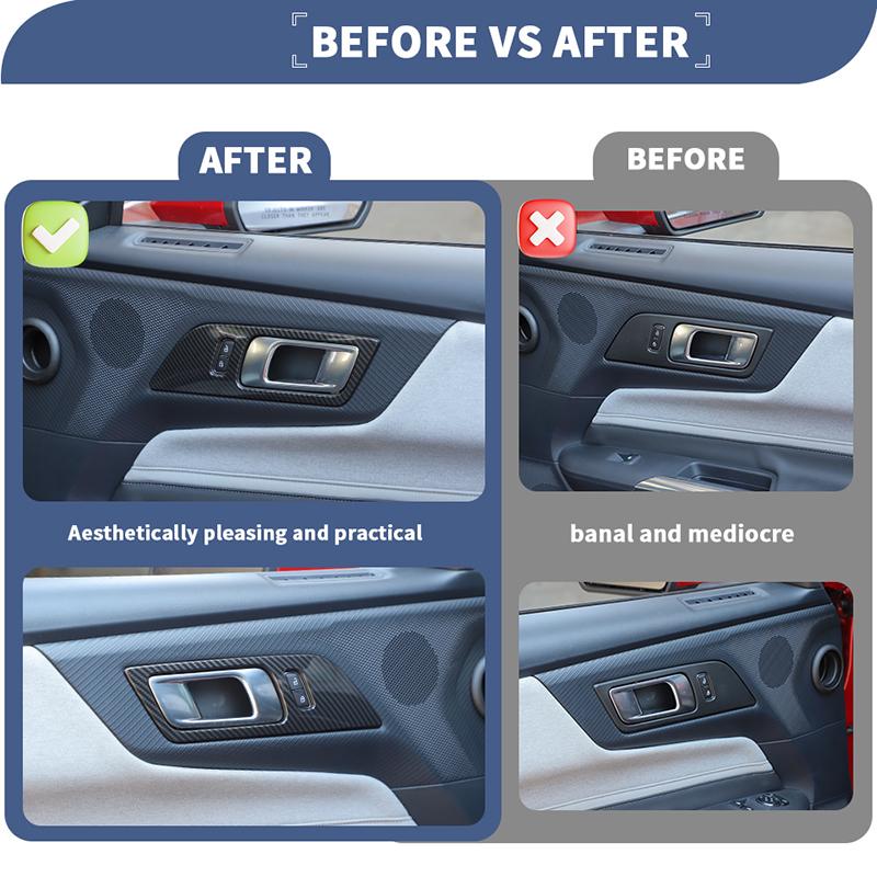  ABS Interior Door Handle Decorative Frame Decoration Cover Sticker Fit For Ford Mustang 2015 Up Interior Accessories
