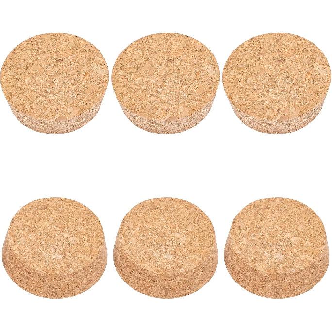 BENECREAT 6Pcs Cork Bottle Stoppers, Tapered BurlyWood Wooden Wine Bottle Cork Stoppers for Wine Beer Bottle Crafts, 2.2inch In Diameter