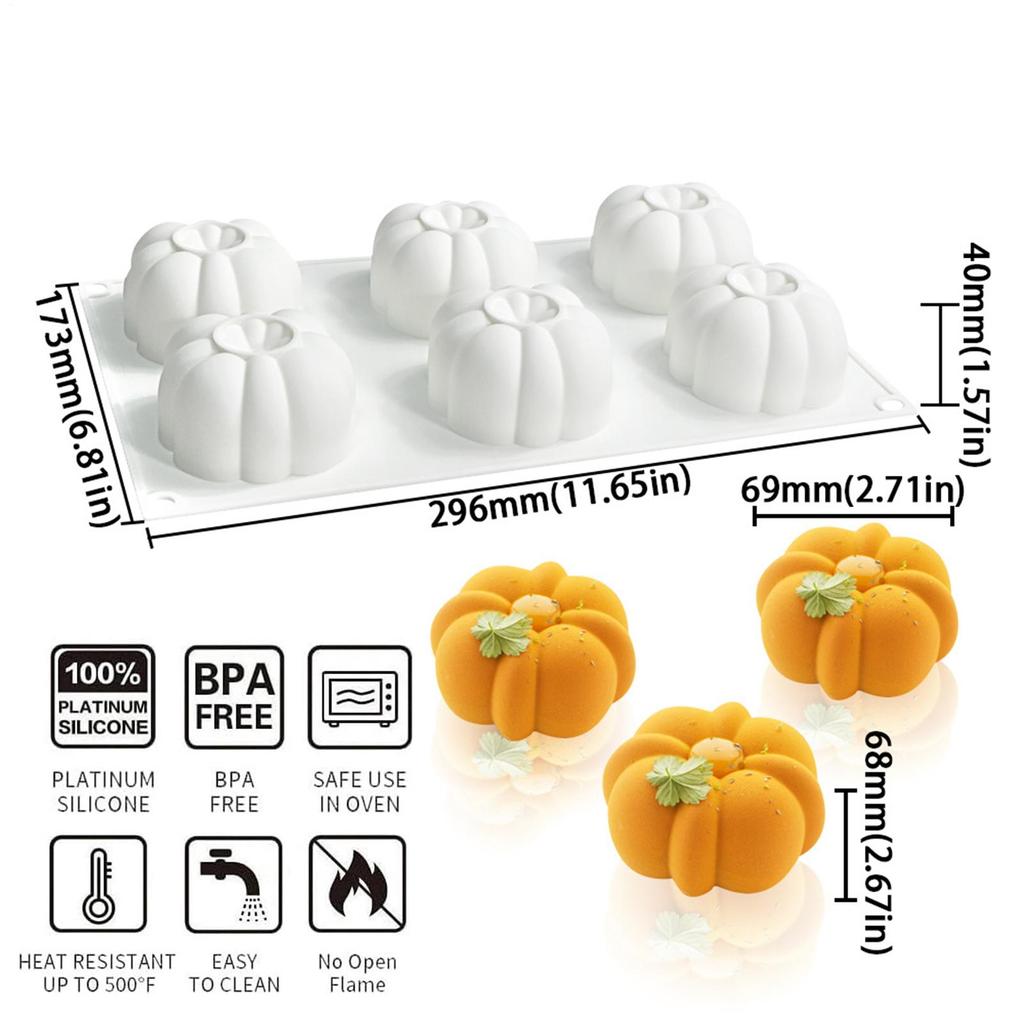 Halloween Pumpkin Silicone Mold 6-Cavity Non-Stick Pumpkin Cake Mould For Baking Chocolate Cupcake Jelly Dessert Treats Cake