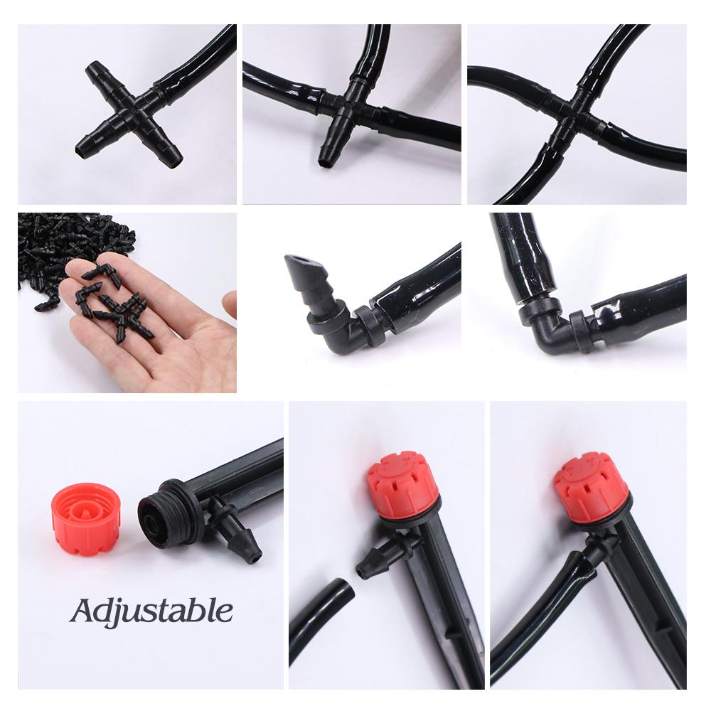 50-5m 1/4" Garden Drip Micro Irrigation 8-hole Adjustable Drippers with Stake 4/7mm Adapter PVC Tubing Automatic Watering System