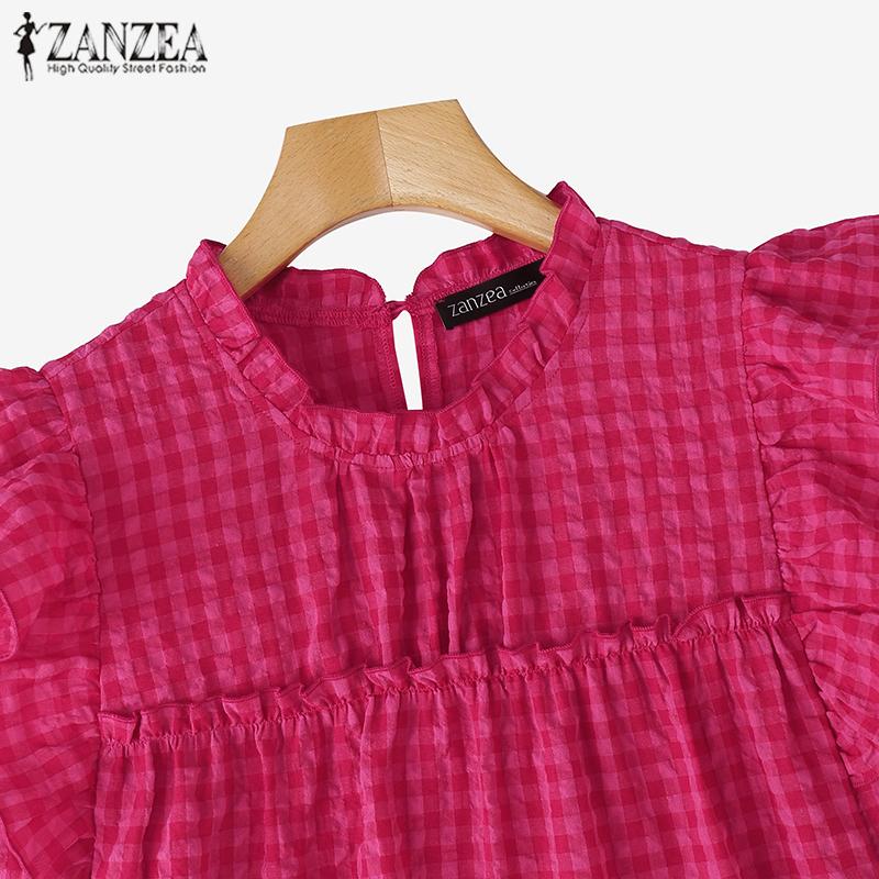 ZANZEA Rochie Tank Femei de Vară cu Gât Rotund, Fără Mâneci, cu Imprimeu Grilă