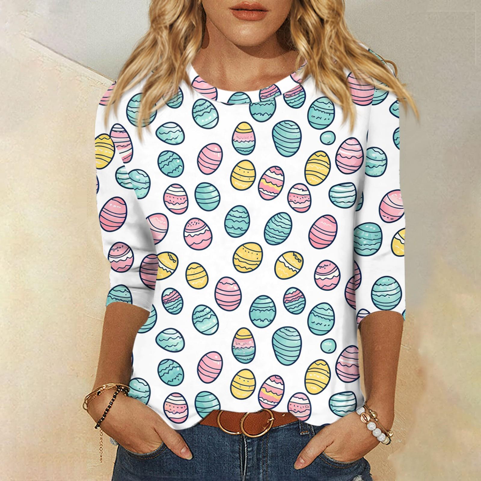 

Топы с рукавами 3/4 для женщин, футболка, повседневные топы с принтом, футболка, пуловер с круглым вырезом, блузка L фиолетовый