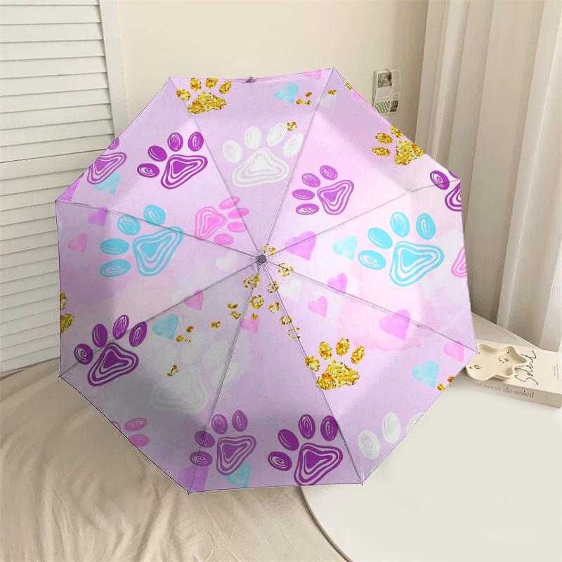 

1PC Paw Prints Heart Umbrella-8-Rib Reinforced Portable Folding Travel Suitable for All Seasons Outdoor Daily Use-Z0471