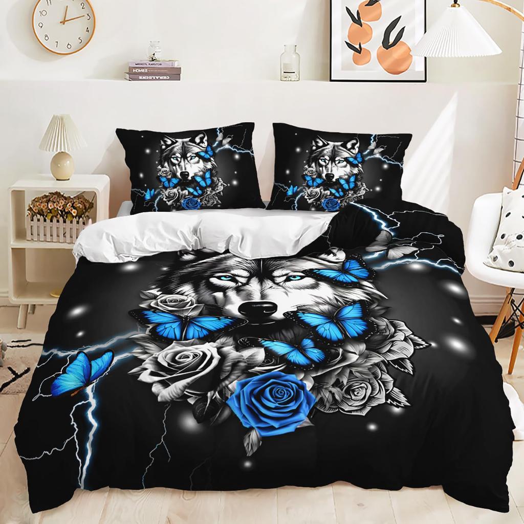 Night Forest Animal Wolf Three-piece Quilt Cover 3D Digital Printing Bedding Set Bed Cover