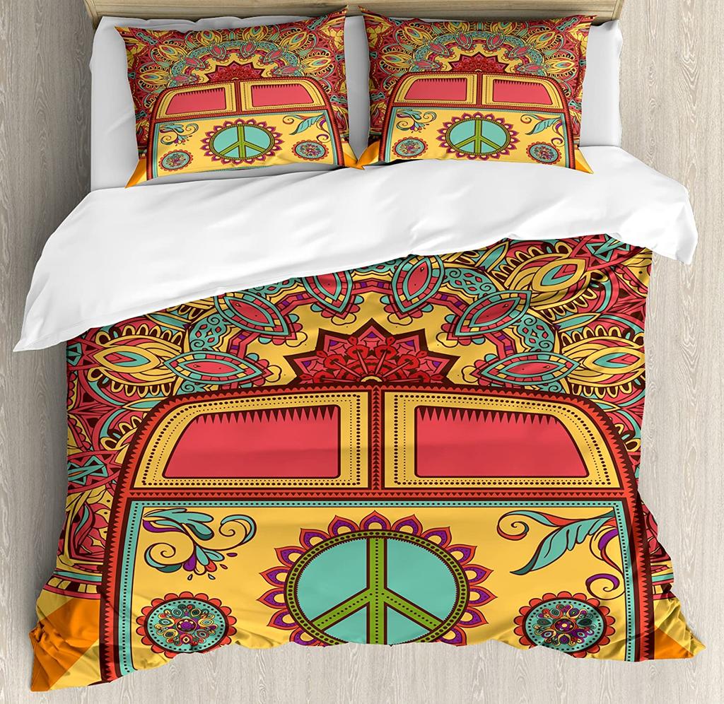 Surf Bedding Set For Bedroom Bed Home Hippie Classic Old Bus with Surfboard Freedom Holida Duvet Cover Quilt Cover Pillowcase