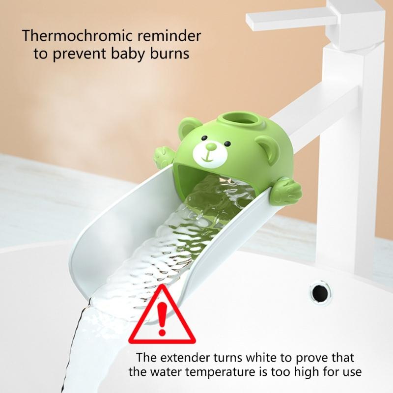 Child Friendly Bear Sink Faucet Extension with Heat Sensitive Feature Cartoon Bear Silicone Faucet Extender for Bathroom
