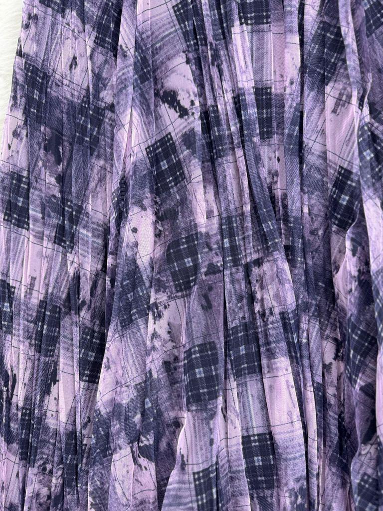 Retro Artistic A-Line Plaid Mesh Midi Skirt