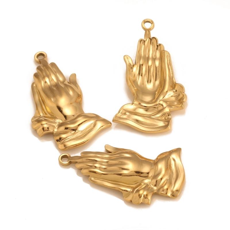 3Pcs Stainless Steel Faith Charm Praying Hand Pendants for Necklaces Bracelets Earrings Jewelry Making Accessories